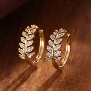 Huitan Simple Stylish Leaf Olive Small Hoop Earrings for Women Paved Shiny Crystal CZ Exquisite Girl Earrings Hot Trendy Jewelry