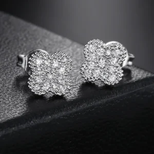 Y2K Hip Hop Rock Earring For Women Men Cubic Zircon Luxury Geometry Flower White Gold Color Stud Earring Daily Jewelry KBE003-1