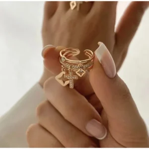 2026 Nwe Stainless Steel 18 K Gold Plated Sun Rings for Women Natural Stone Inlaid in Hollow Metal Texture Ring Trendy Jewelry