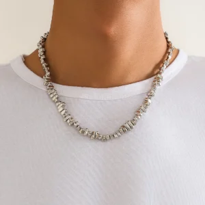Ingemark Retro Silver Color Irregular CCB Bead Chain Necklace Unisex Vintage Adjustable Link Choker Grunge Jewelry Steampunk Men