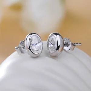 18K Gold Plated 4*6mm Moissanite Stud Earring for Women Bezel Set Oval Cut Lab Grown Diamond S925 Silver Jewelry With Certified