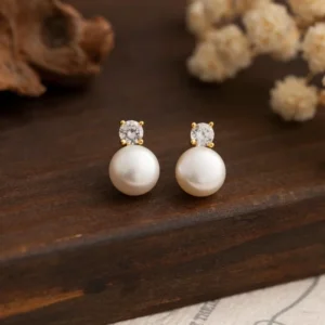 Dainashi 7-8mm Natural Freshwater Pearl Stud Earrings for Women Dainty Crystal Pearl Earrings Jewelry Gift 2026 New Arrivals