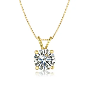 1-2CT Moissanite Pendant Necklace for Women, 14K Gold Plated 925 Sterling Silver D Color Moissanite 45cm Free Necklace Chain