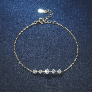 NeeTim Full Moissanite Bracelets for Women S925 Sterling Silver Lab Diamond Plated Gold Bracelet Wedding Birthday Party Jewelry