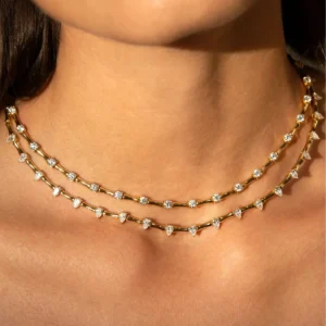 2026 New Women Choker Geometric 5A Sparking Round Tear Drop CZ Bamboo Charm Chain Fashion Necklace