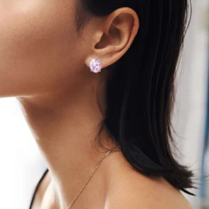 OEVAS 100% 925 Sterling Silver 8*10mm Yellow Pink High Carbon Diamond Stud Earrings For Women Sparkling Wedding Fine Jewelry